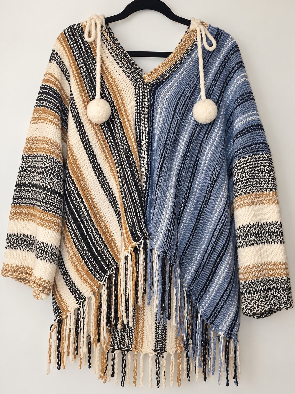 POL Oversized Striped Knit Hooded Poncho Sweater – Size Small